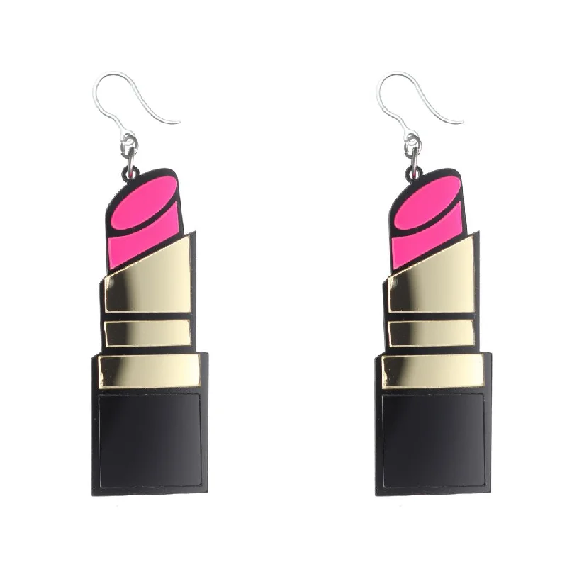 Exaggerated Lipstick Dangles Hypoallergenic Earrings for Sensitive Ears Made with Plastic Posts