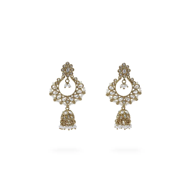 Bead-woven earrings-Ethnic Bead Edge Jhumka Earrings in White