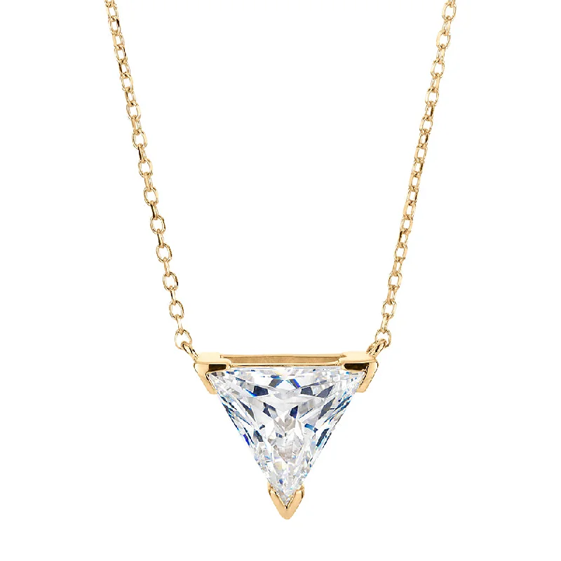 Ethnic beaded necklaces-Trilliant solitaire necklace with 1.79 carat* diamond simulant in 10 carat yellow gold