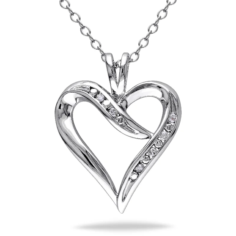 Long drop necklaces-Mimi & Max Diamond Heart Necklace in Sterling Silver