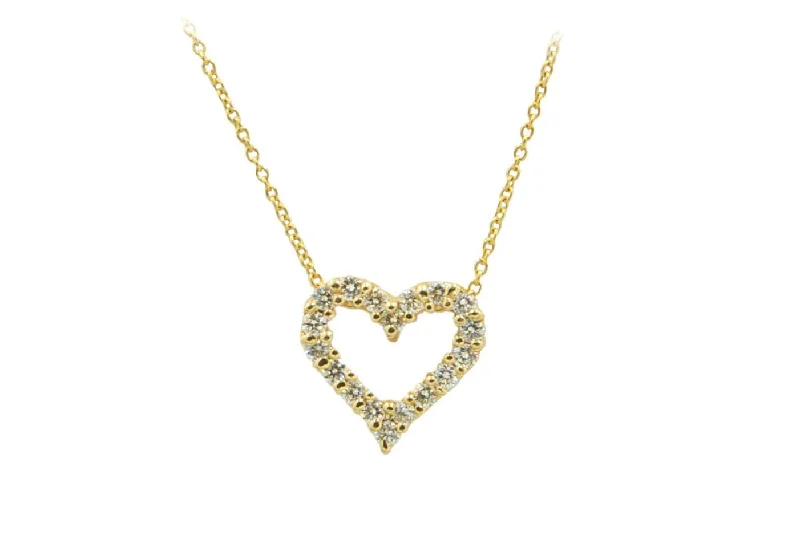 Blended metal necklaces-14Kt Yellow Gold Diamond Heart Necklace With 18 Round Full Cut Diamonds