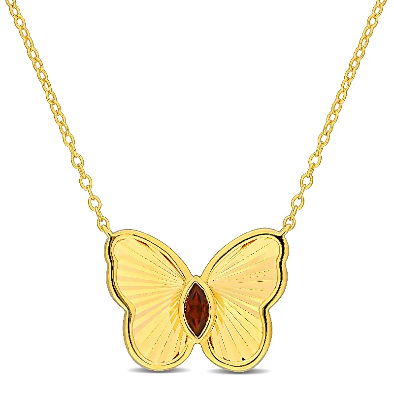 Poppy motif necklaces-Mimi & Max 1/5ct TGW Marquise-Cut Garnet Butterfly Necklace with Chain Yellow Silver-17 in