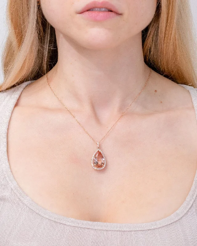 Seven-strand necklaces-10.21ct Pear Morganite Halo Necklace