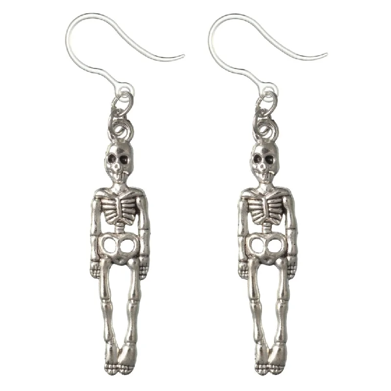 Silver Skeleton Dangles Hypoallergenic Earrings for Sensitive Ears Made with Plastic Posts