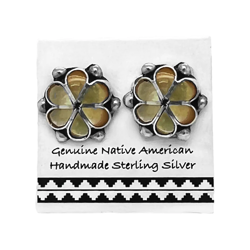 Genuine Yellow Mother of Pearl Stud Earrings, 925 Sterling Silver, Native American Handmade in the USA, Nickel Free