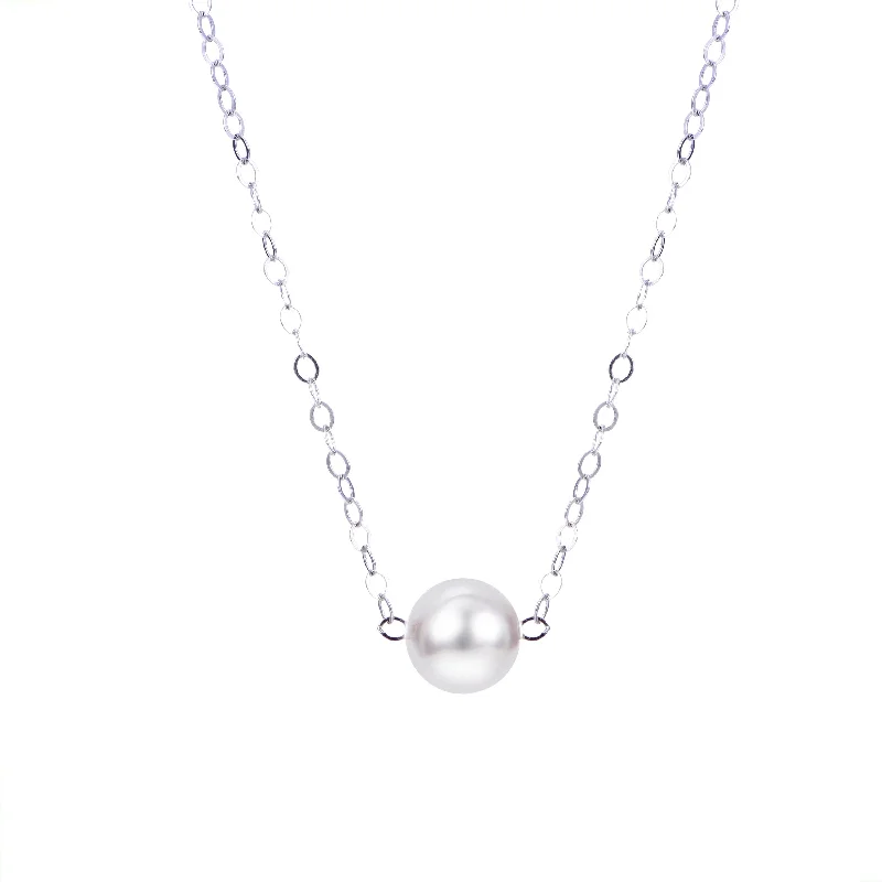 Slanted design necklaces-7mm Premium Start-Her-Pearl Sterling Necklace