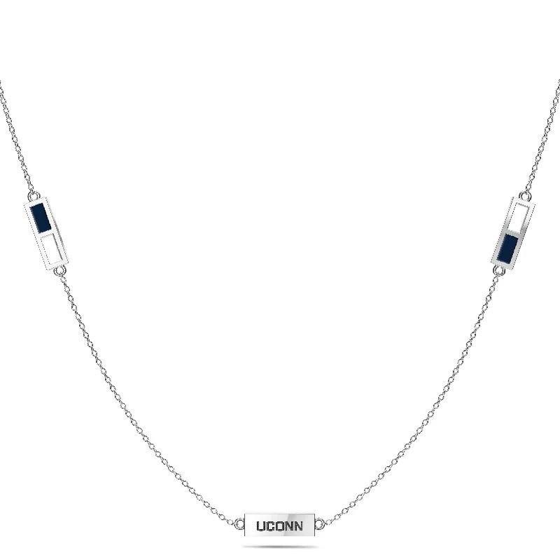 Stone weave necklaces-UCONN Triple Station Necklace in Sterling Silver