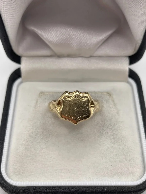 Java tile rings-9ct gold shield signet ring