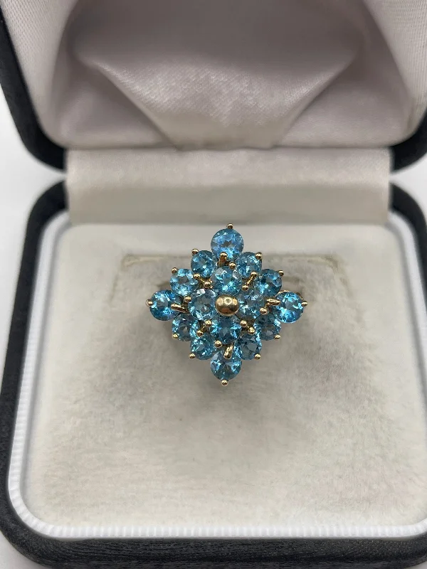 Edwardian style rings-9ct gold blue topaz cluster ring