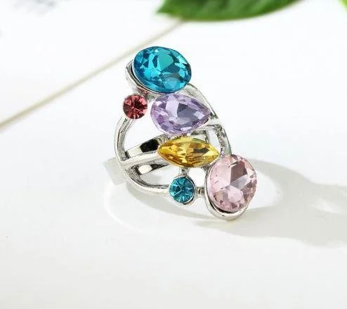 Bright modern rings-Platinum Plated Zirconia Multicolor Ring