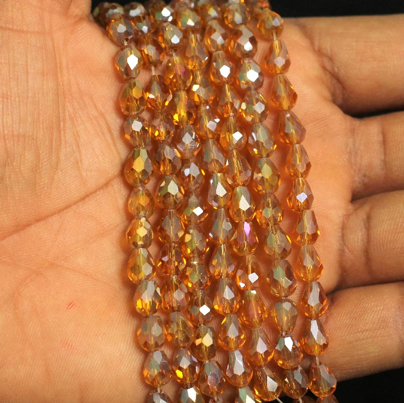 Bright modern rings-1 String 8x6mm Rainbow  Faceted Crystal Drop Beads Topaz