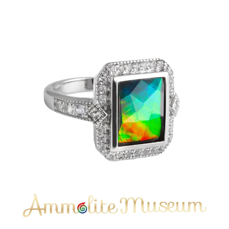 Light filigree rings-Sterling Silver Princess Ammolite Ring