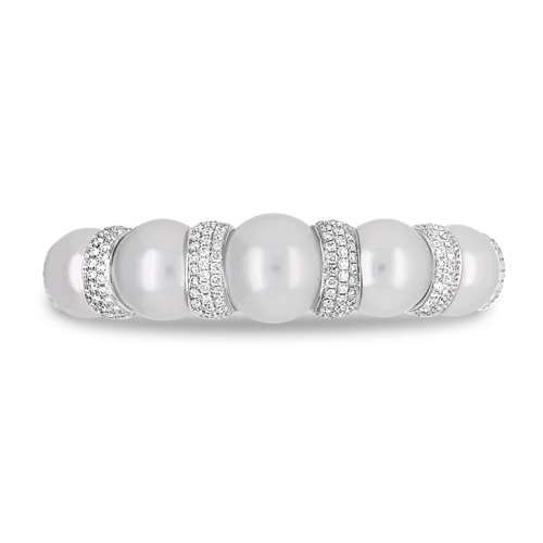 Flow shape bangles-South Sea Pearl & Diamond Cuff Bracelet