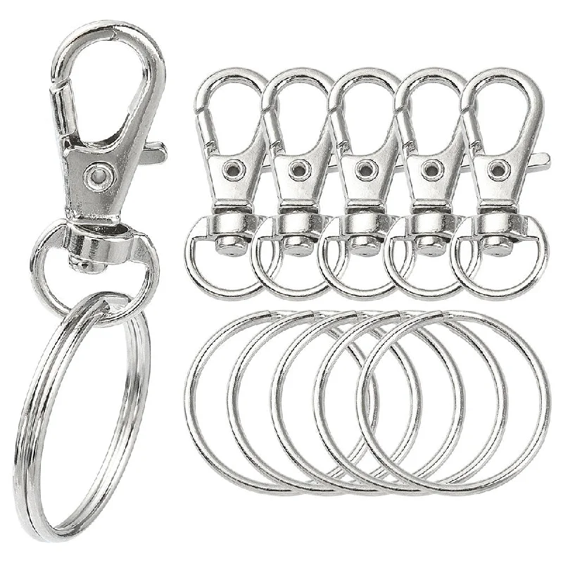 Small pearl rings-DIY Keychain Making Kit, Including Alloy Swivel Lobster Claw Clasps, Iron Split Key Rings