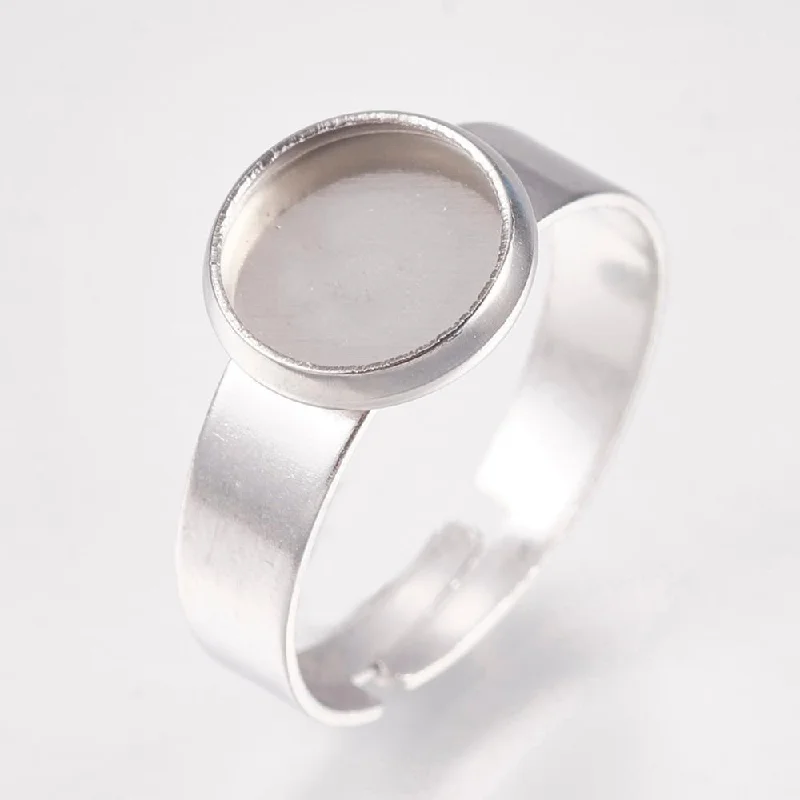 Petal carved rings-8mm 304 Stainless Steel Finger Ring Adjustable Base Round Silver