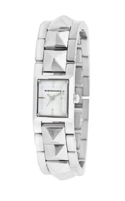 Crow motif bangles-BG8302 Eclectic Rectangle Tank Silver Pyramid Bracelet Watch