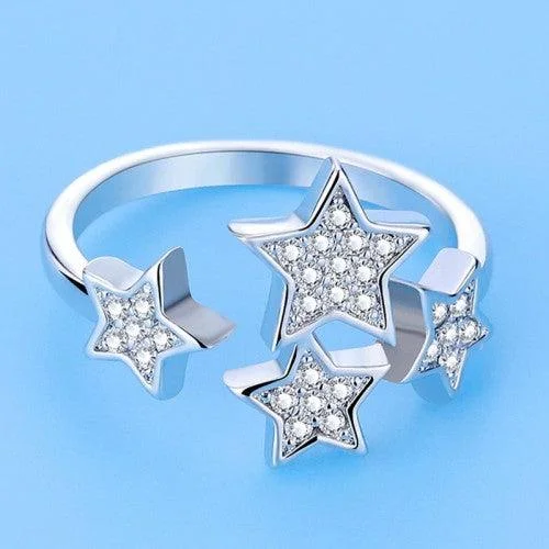 Edwardian style rings-AD Adjustable Star Ring Silver