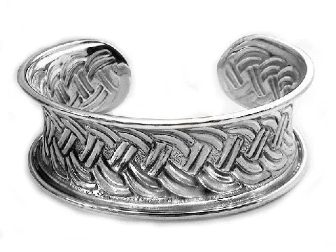 Twilight gothic bangles-Wide Sterling Silver Braided Celtic Knot Cuff Bracelet