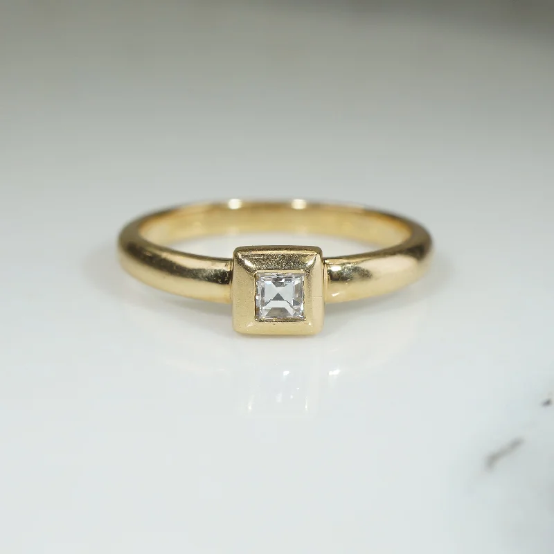 Mystic eye rings-Square Cut Diamond Bezel Set in 18k Gold Ring