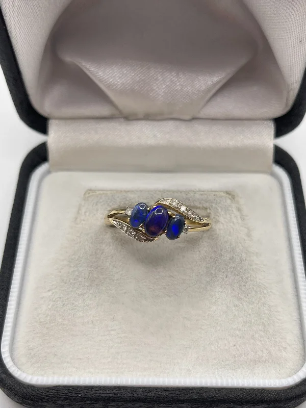 Small heart rings-9ct gold black opal and diamond ring