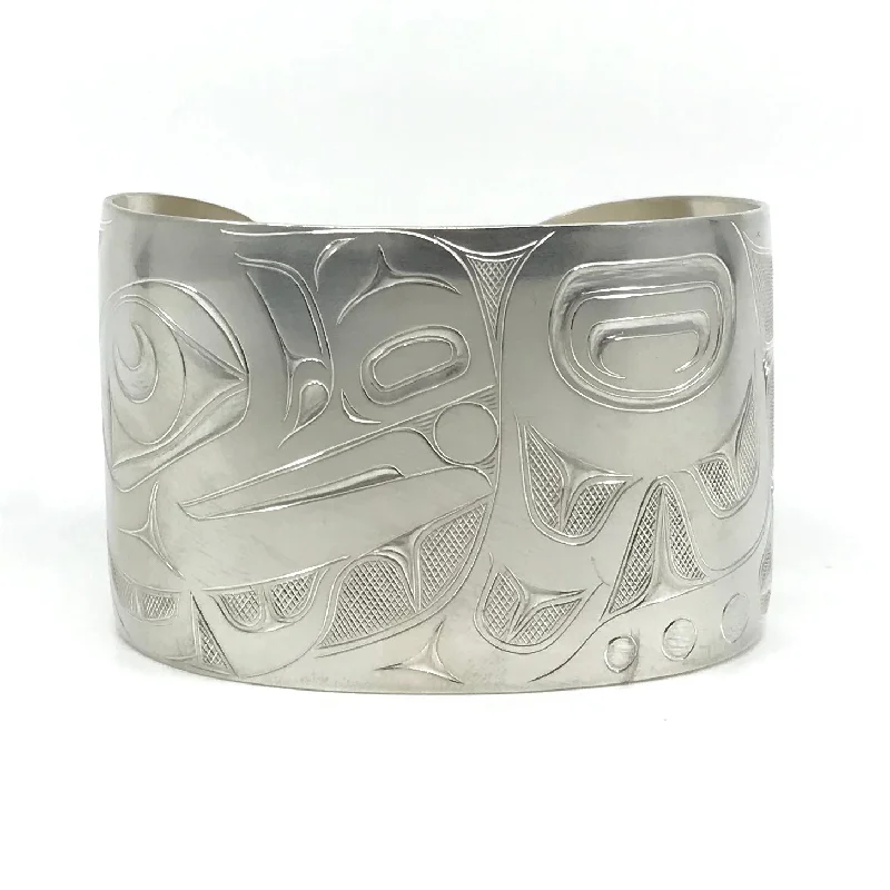 Firm clasp bangles-Bracelet- J. Galanin, Silver, Raven, 1-3/4"