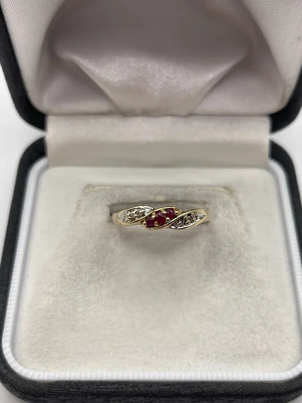 Lustrous silver rings-9ct gold ruby and diamond ring