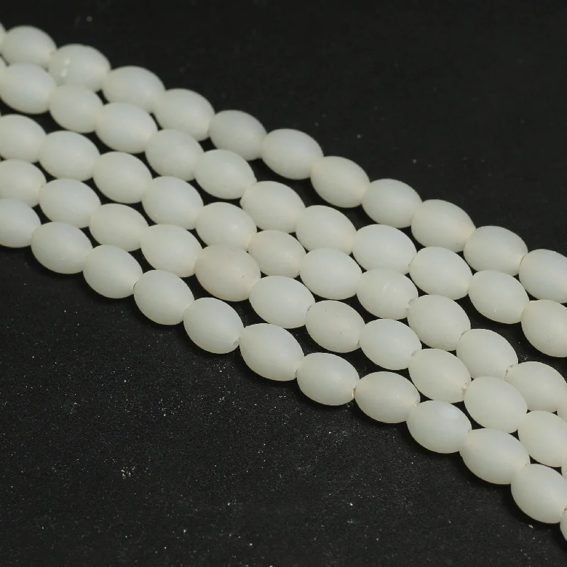 Solid stone rings-1 String Matte Finish Oval Glass Beads 10x8 MM