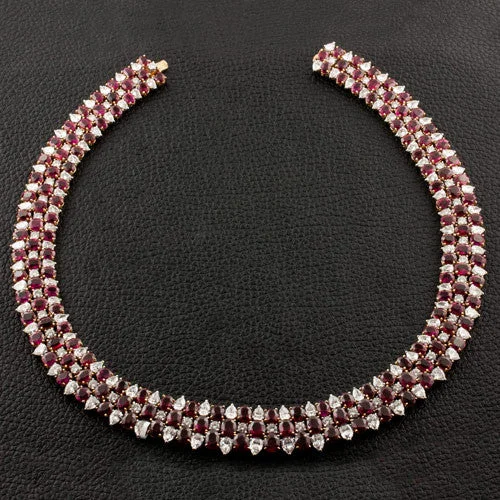 Cultured pearl bangles-Ruby & Diamond Necklace, Bracelet & Earrings Suite