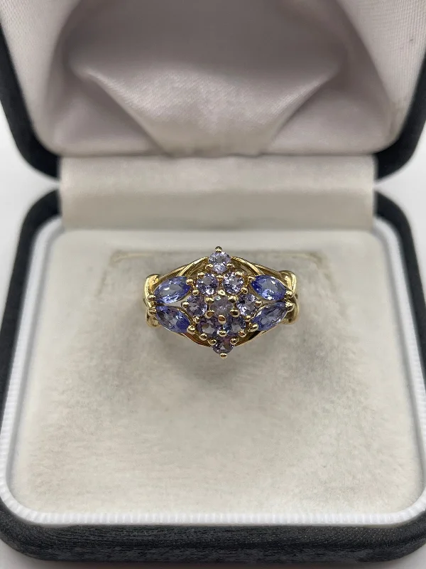 Stacked design rings-9ct gold tanzanite cluster ring