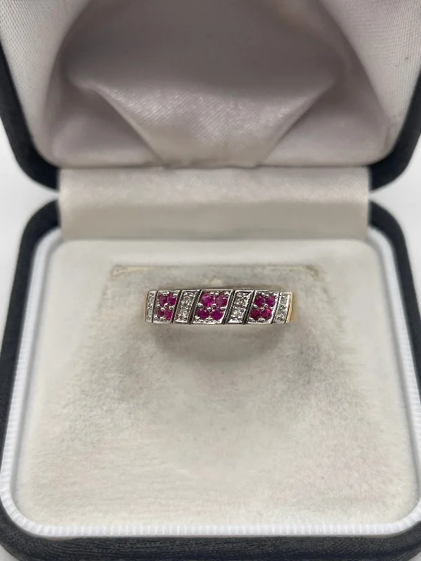 Lustrous silver rings-9ct gold ruby and diamond ring