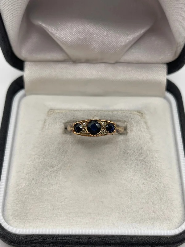 Rustic lock rings-9ct gold sapphire and diamond ring