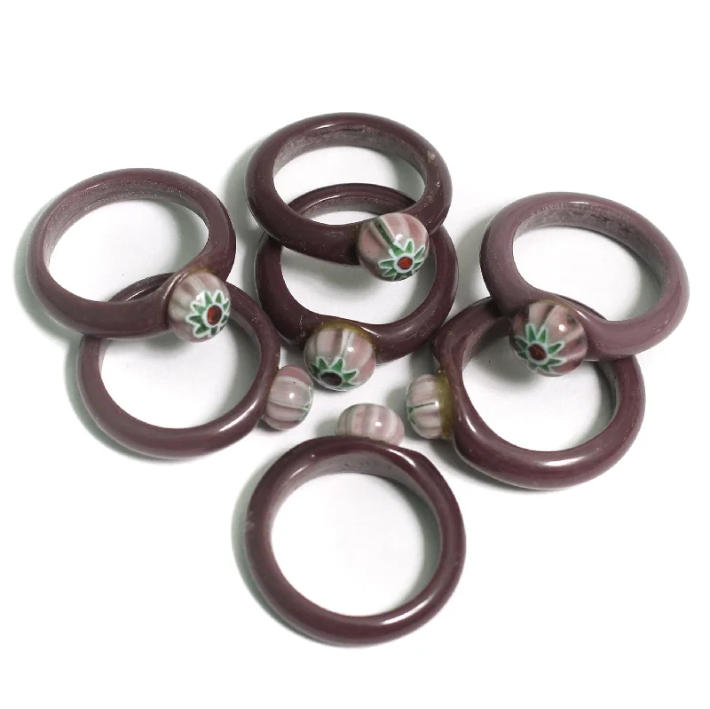 Petal carved rings-50 Pcs, Assorted Dark Violet Glass Finger Rings