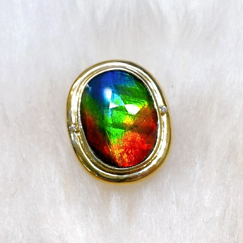 Rustic lock rings-KORITE 14K Gold Ammolite Ring with Diamond