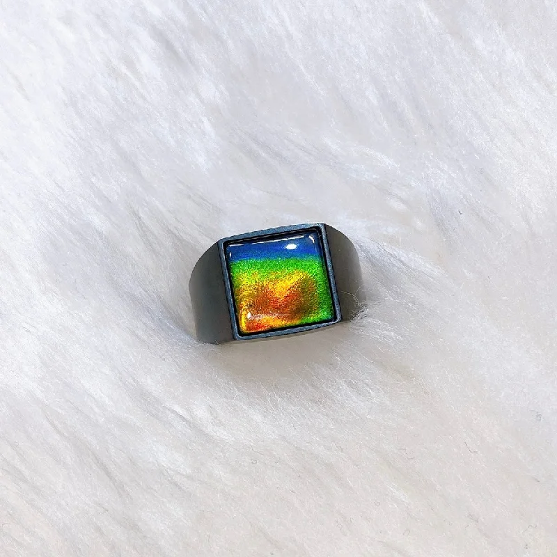 Hope charm rings-Ammolite Ring Matte Black Titanium MIDNIGHT Ring KORITE MEN'S COLLECTION