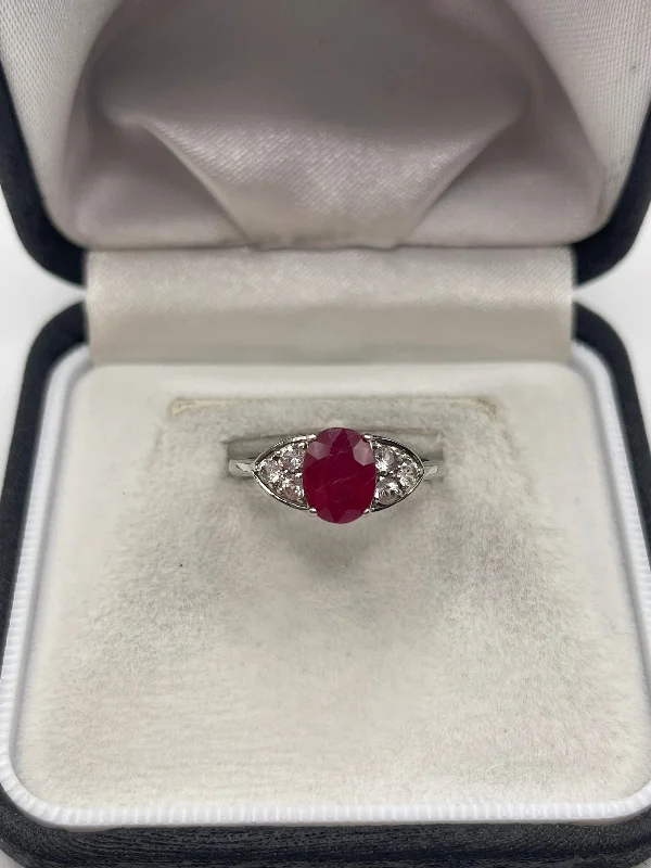 Clear crystal rings-9ct white gold ruby and zircon ring