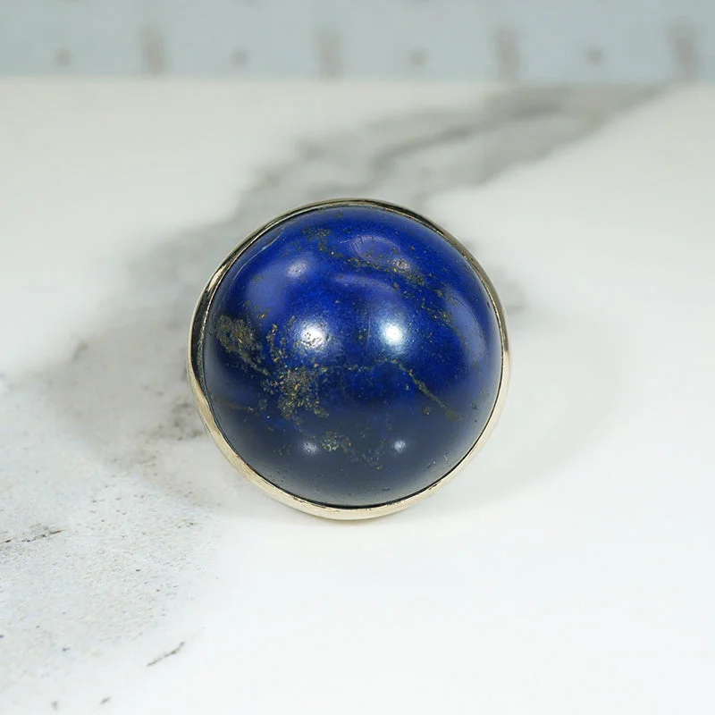 Ruby gem rings-Fabulously Big Ball of Lapis Gold Ring