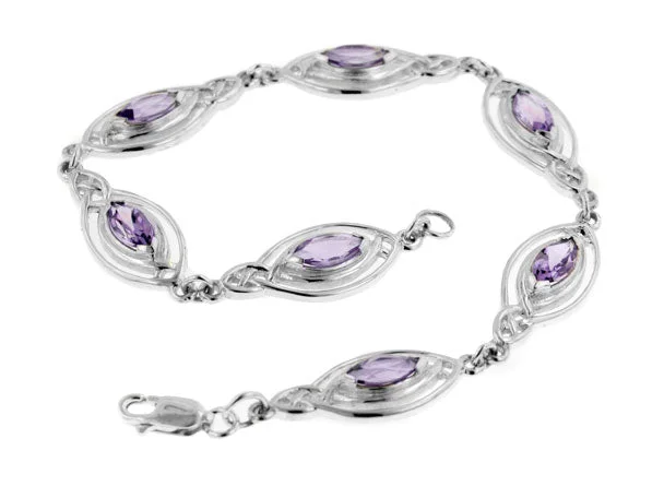 Silk wrap bangles-Sterling Silver Marquise Amethyst Celtic Knot Elliptical Ovals Bracelet