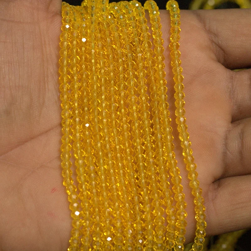 Bamboo style rings-1 String 3mm Crystal Faceted  Rondelle Beads Trans Yellow