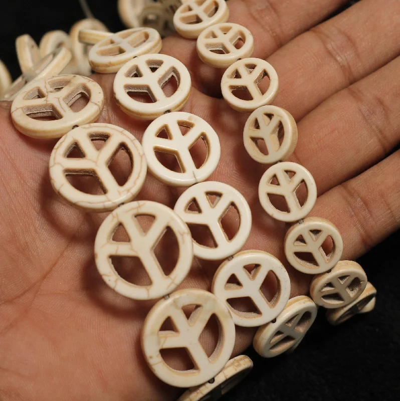 Bead-woven rings-15, 20 & 25mm, 3 Strings Acrylic Peace Side Hole Beads Off White