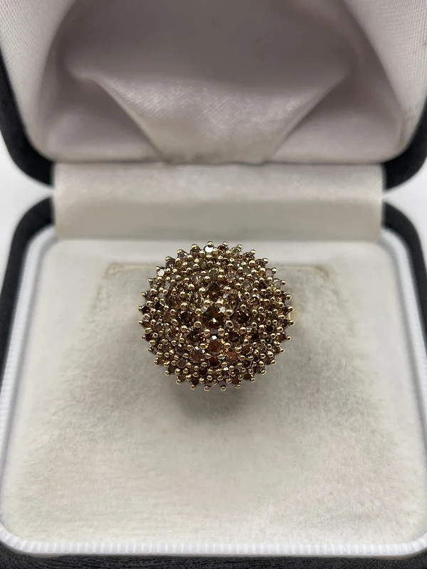 Sleek stone rings-9ct gold cognac diamond cluster ring