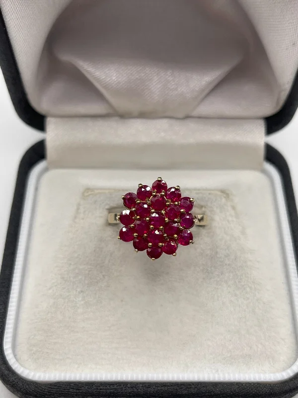 Warm wood rings-9ct gold ruby cluster ring