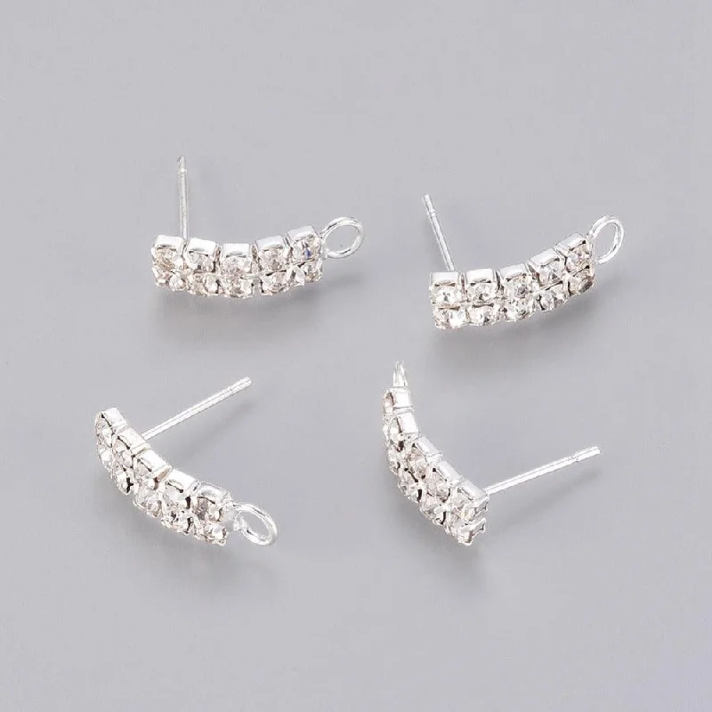 Woven motif rings-17.5x5x14mm, Brass Rhinestones Stud Earring Silver