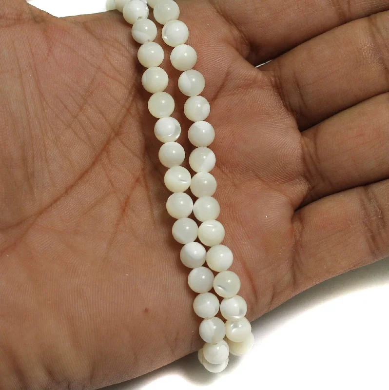 Hand-glossy rings-1 String, Off White Round Mother Of Pearl Shell Beads