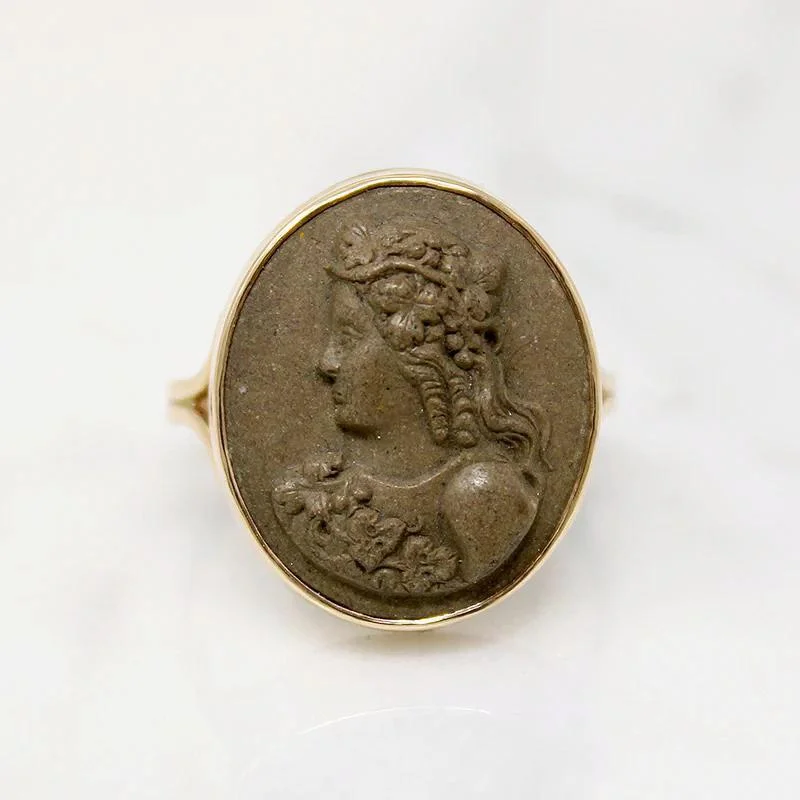 Topaz cut rings-Goddess of Wine Antique Lava Cameo in Gold Ring