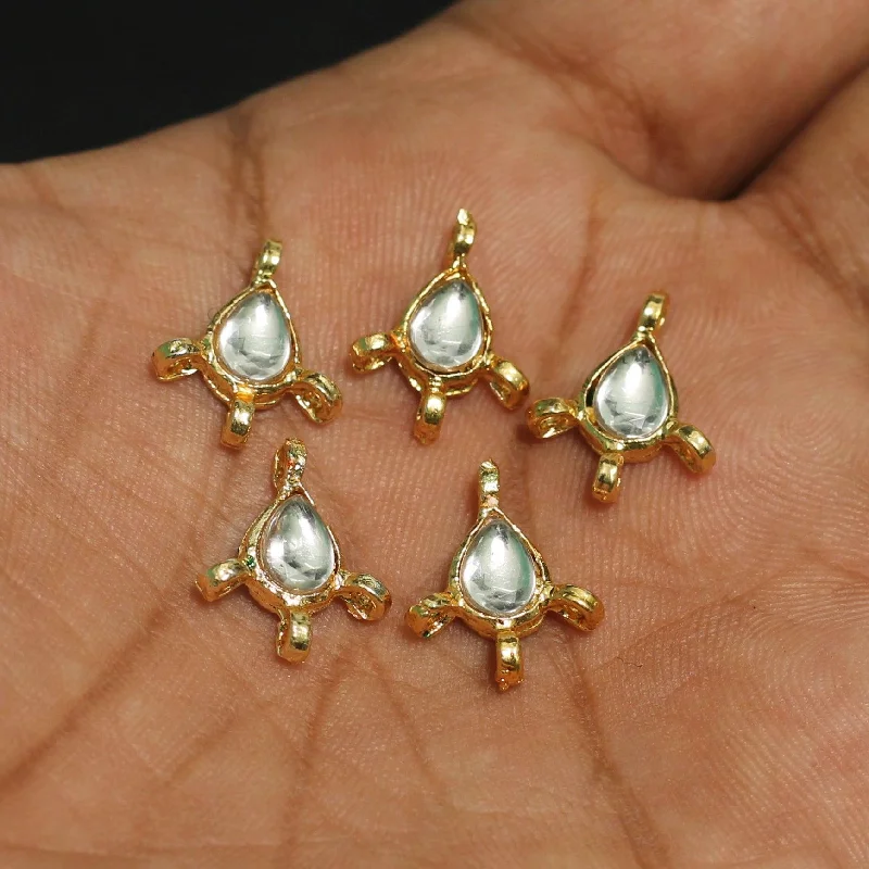 Sleek form rings-10 Pcs, 16x12mm  Kundan Earring Connectors Golden