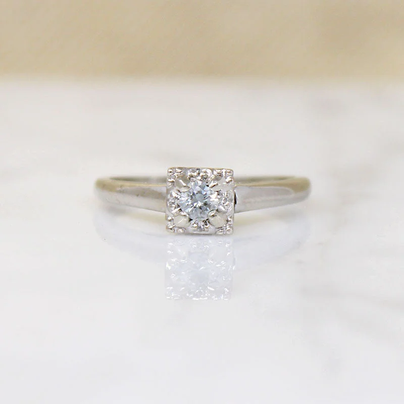 Solid band rings-Architectural Diamond & White Gold Solitaire Ring