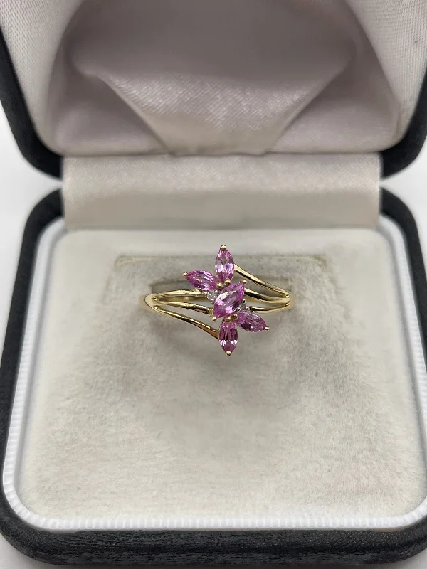 Flex open rings-9ct gold pink sapphire and diamond ring