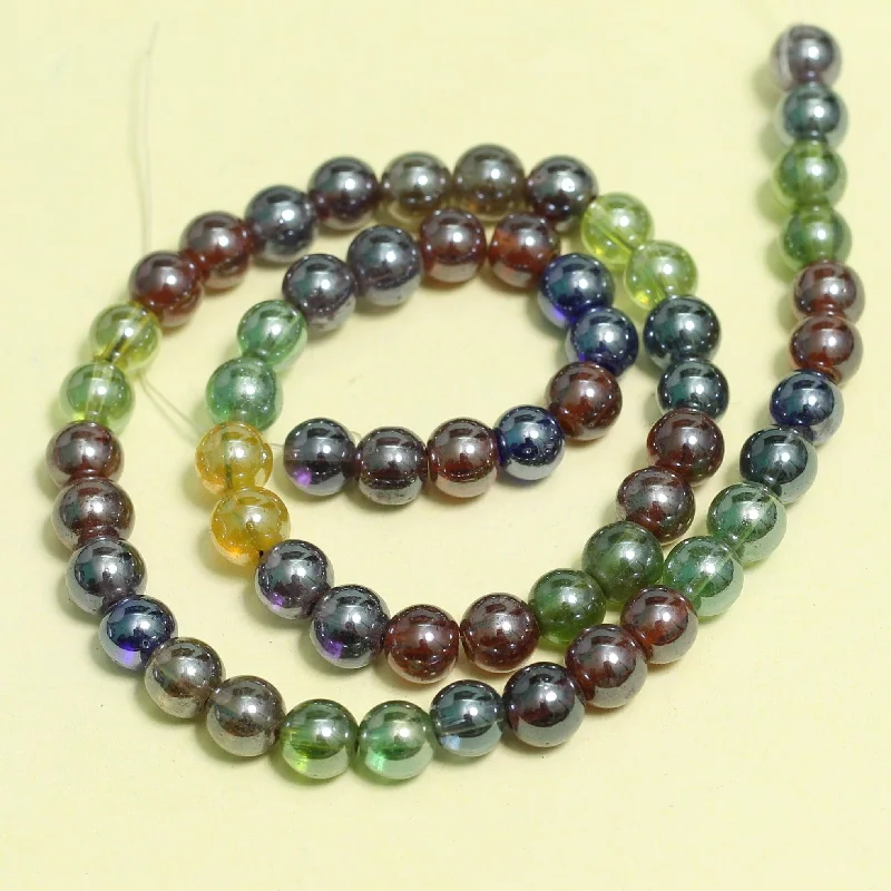 Flex open rings-2 Strings, 8mm Glass Metallic Finsh Round Beads