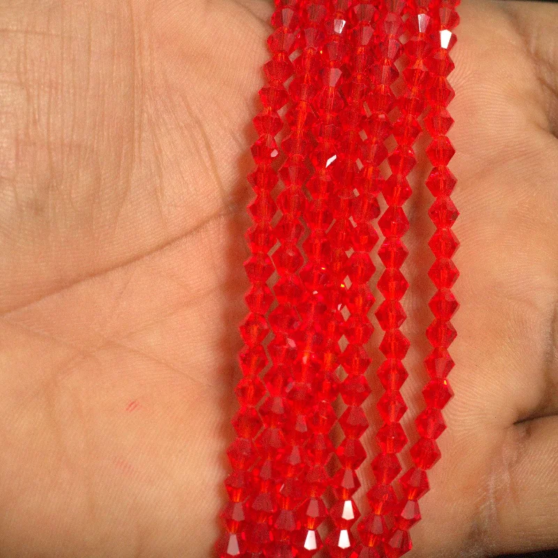 Blended metal rings-1 String 4mm Faceted Crystal Bicone Beads Red