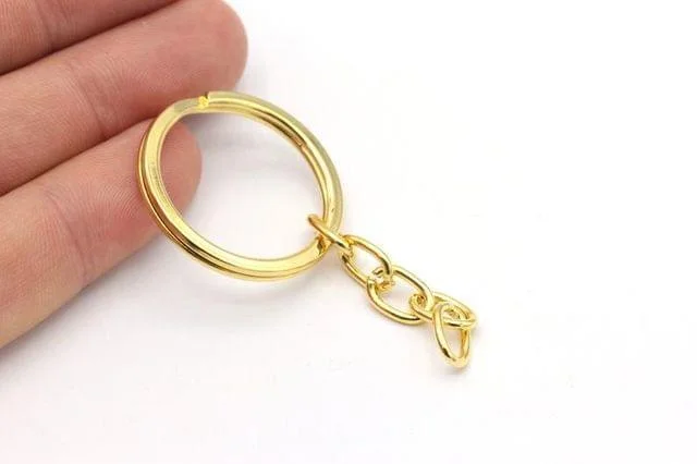 Bright eternity rings-10 Pcs, 3 Cm Golden Key Chain With Flat Rings